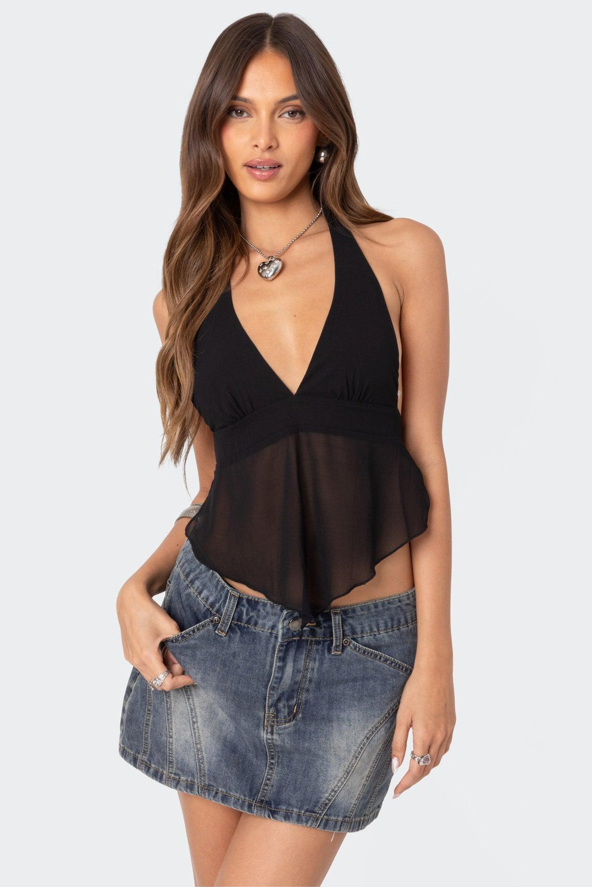 Ethereal Sheer Chiffon Halter Top Product Image