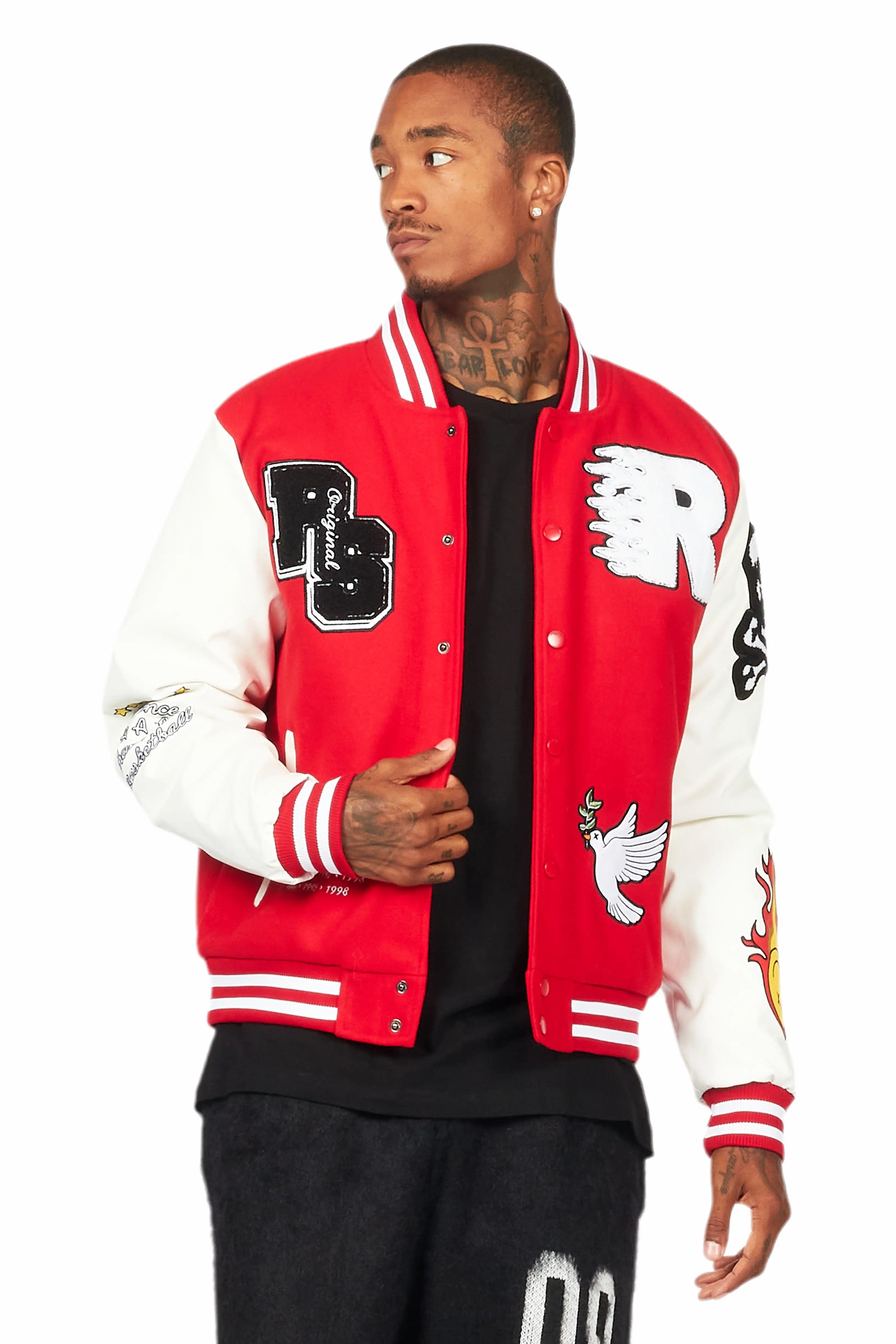 Leaner Red Bomber Jacket Male Product Image