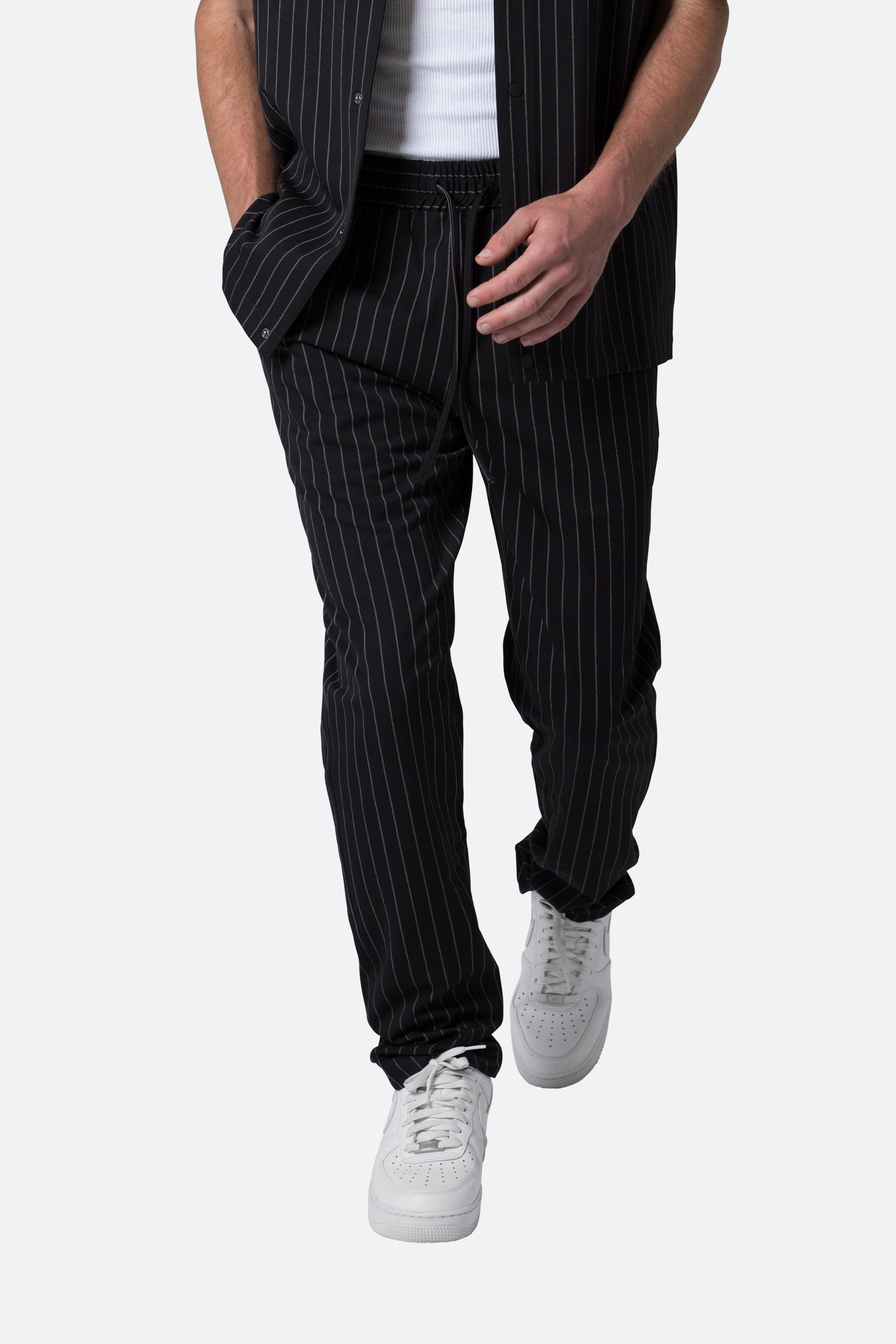 Pinstripe Drawcord Pants - Black Product Image