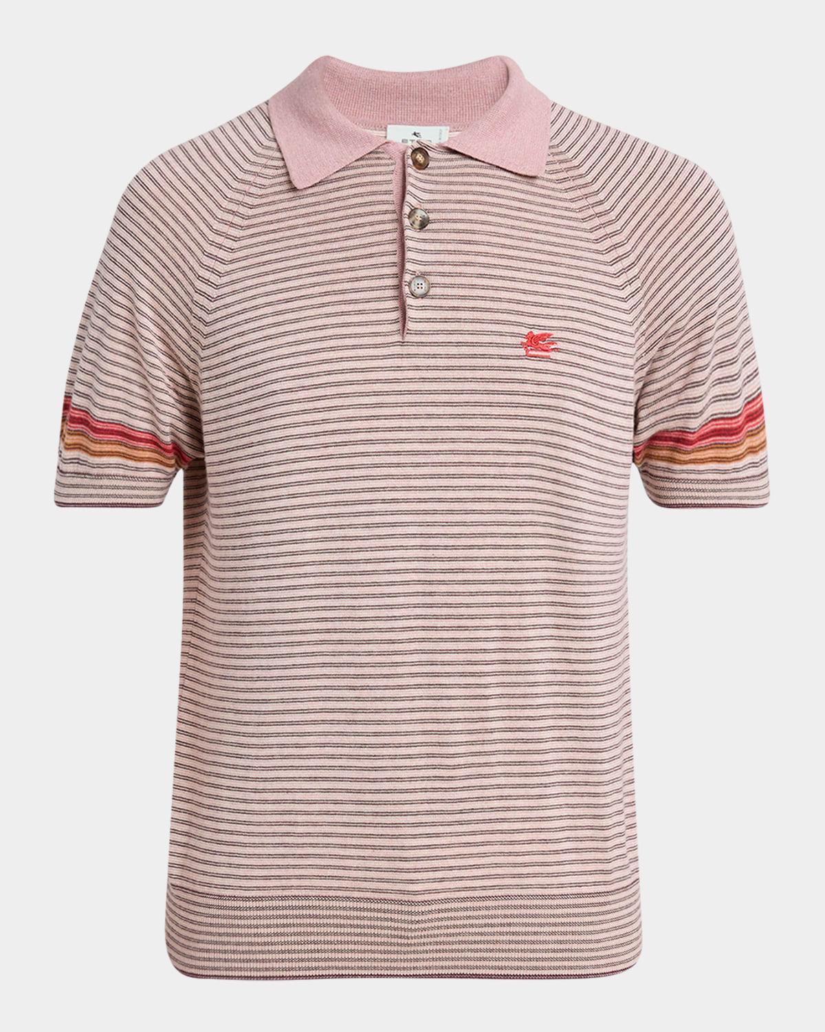 Mens Striped Contrast-Sleeve Polo Shirt Product Image