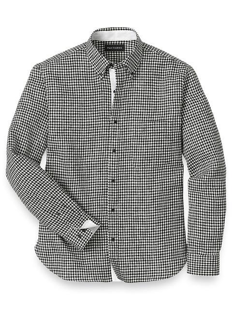 Linen Gingham Check Casual Shirt - Black Product Image