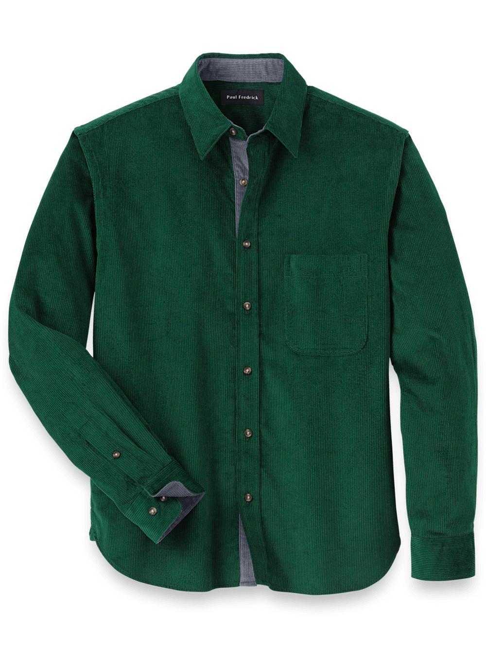 Cotton Corduroy Casual Shirt - Green Product Image