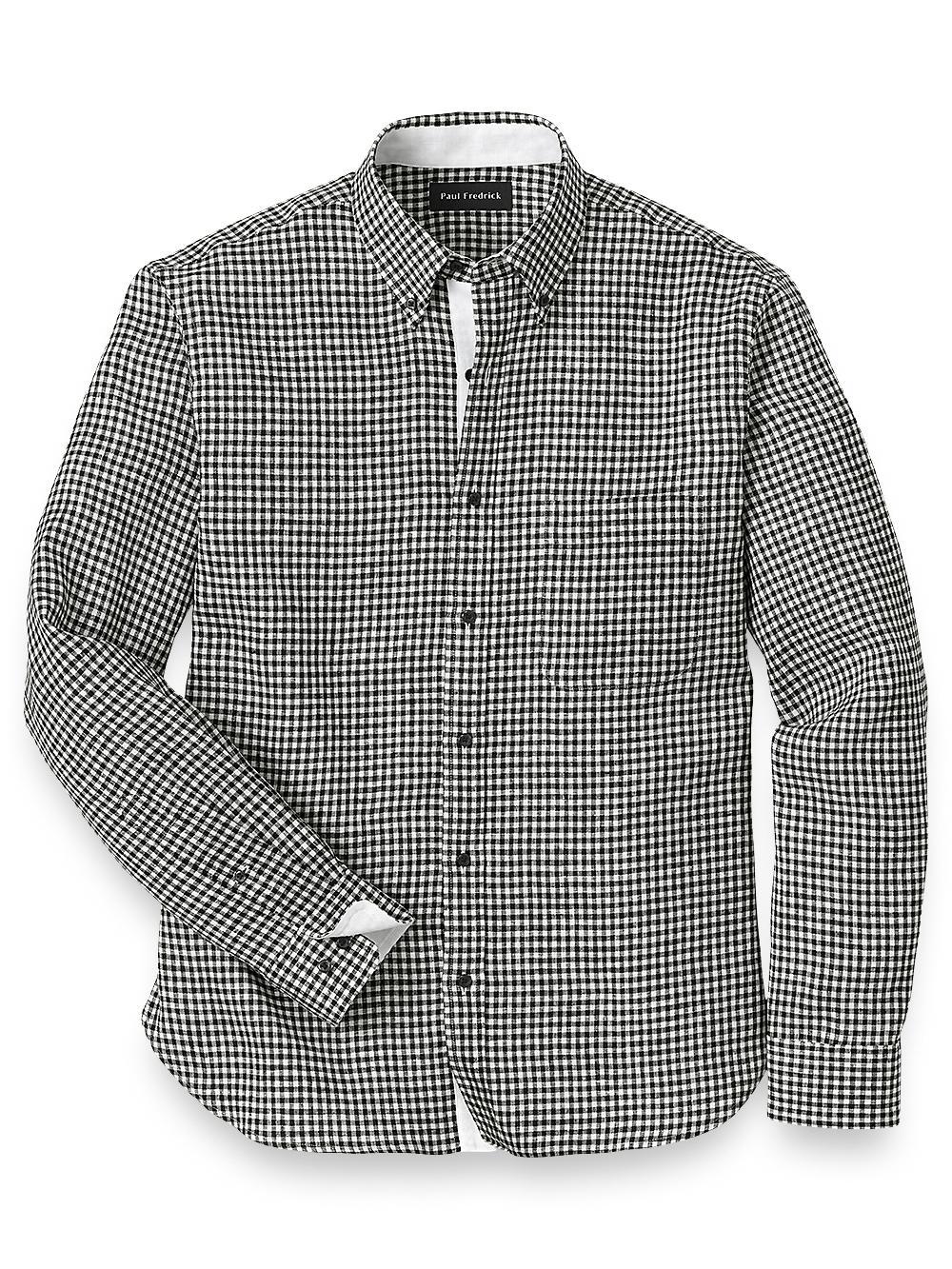 Slim Fit Linen Gingham Check Casual Shirt Product Image