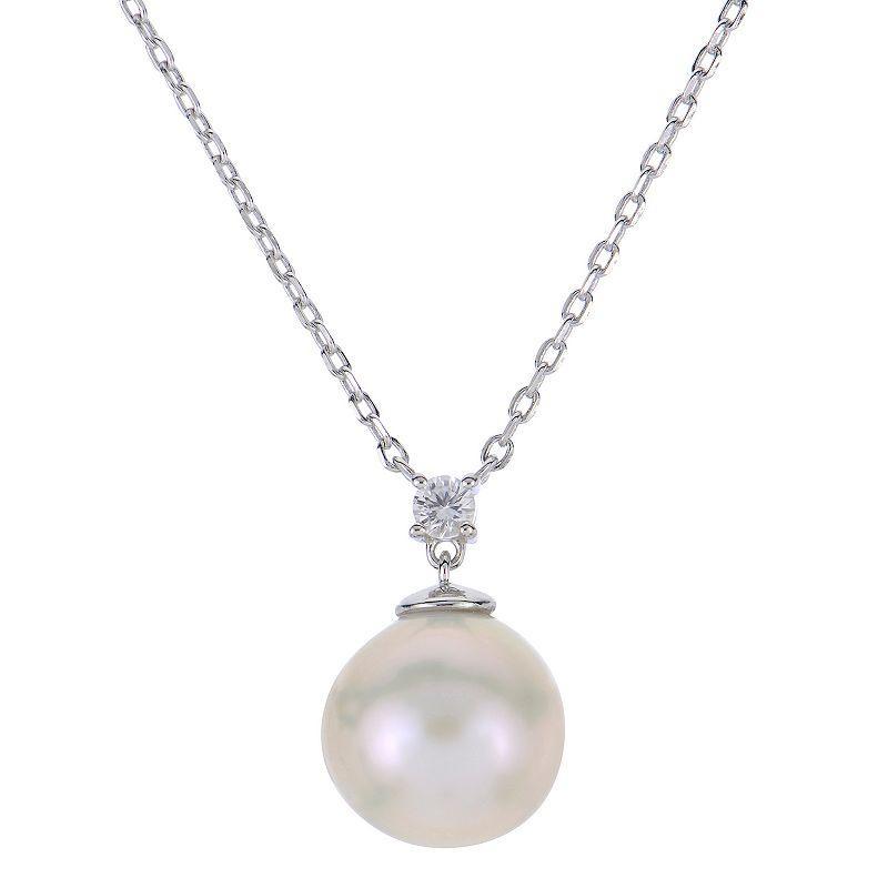 PearLustre by Imperial Sterling Silver Freshwater Cultured Pearl & Lab-Created White Sapphire Pendant Necklace, Womens Product Image