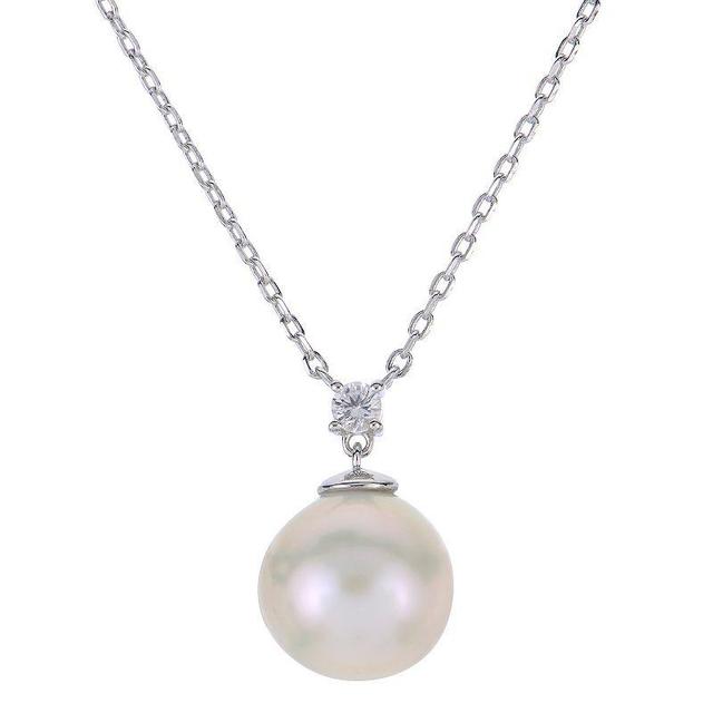 PearLustre by Imperial Sterling Silver Freshwater Cultured Pearl & Lab-Created White Sapphire Pendant Necklace, Womens Product Image