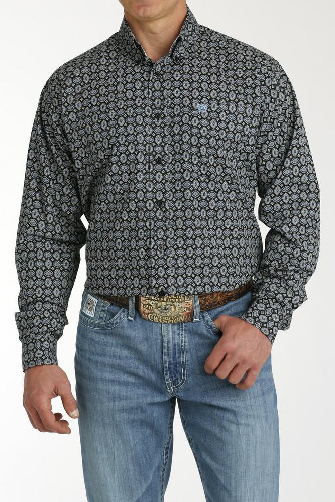 Cinch® Men's L/S Black/Blue Medallion Print Button Shirt Product Image