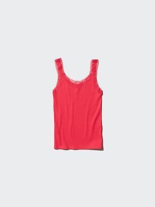 Womens 2-Way Stretch Ribbed Lace Tank Top Red 2XL UNIQLO US Product Image