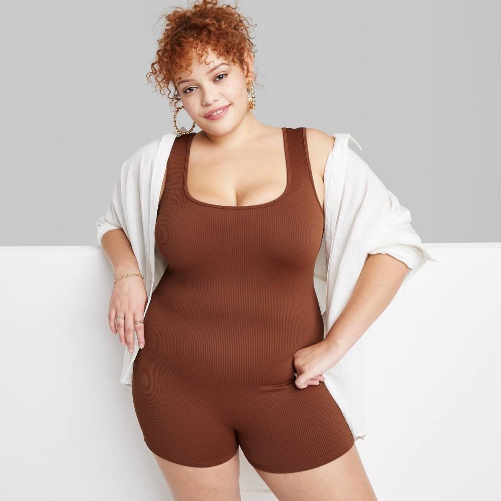 Womens Seamless Fabric Reversible Romper - Wild Fable Dark Brown 1X Product Image