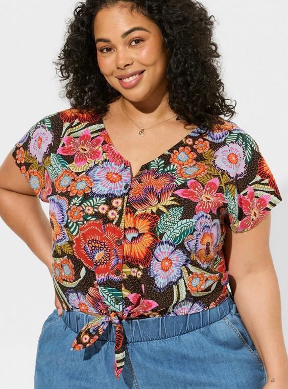 Challis Dolman Tie Front Crop Top Product Image