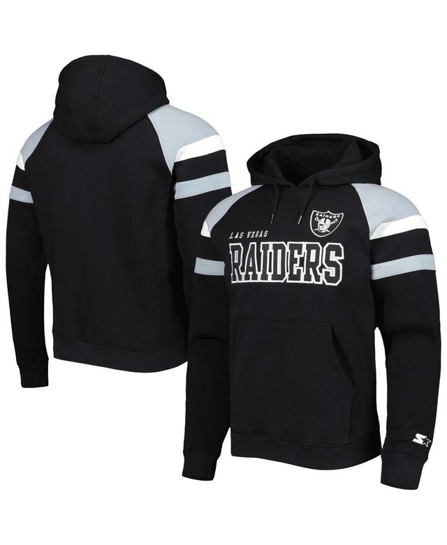 Mens Starter Black Las Vegas Raiders Draft Fleece Raglan Pullover Hoodie Product Image