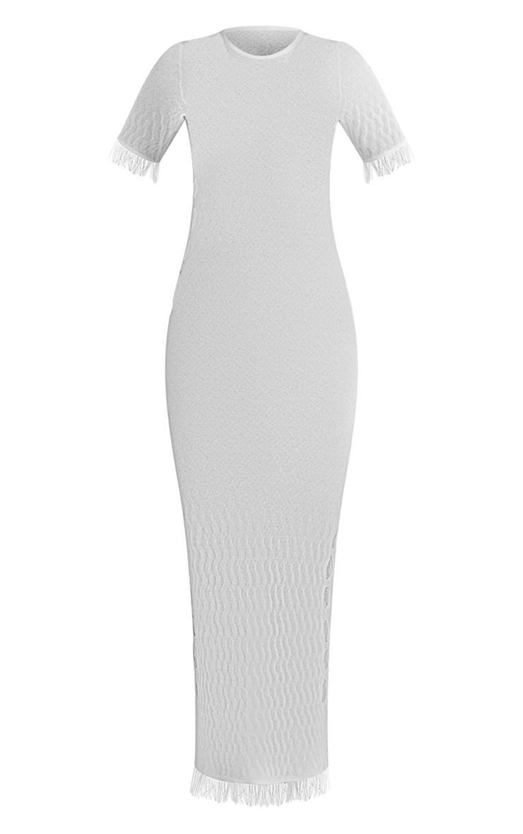 White Wave Raw Edge Sheer Knit Maxi Dress Product Image