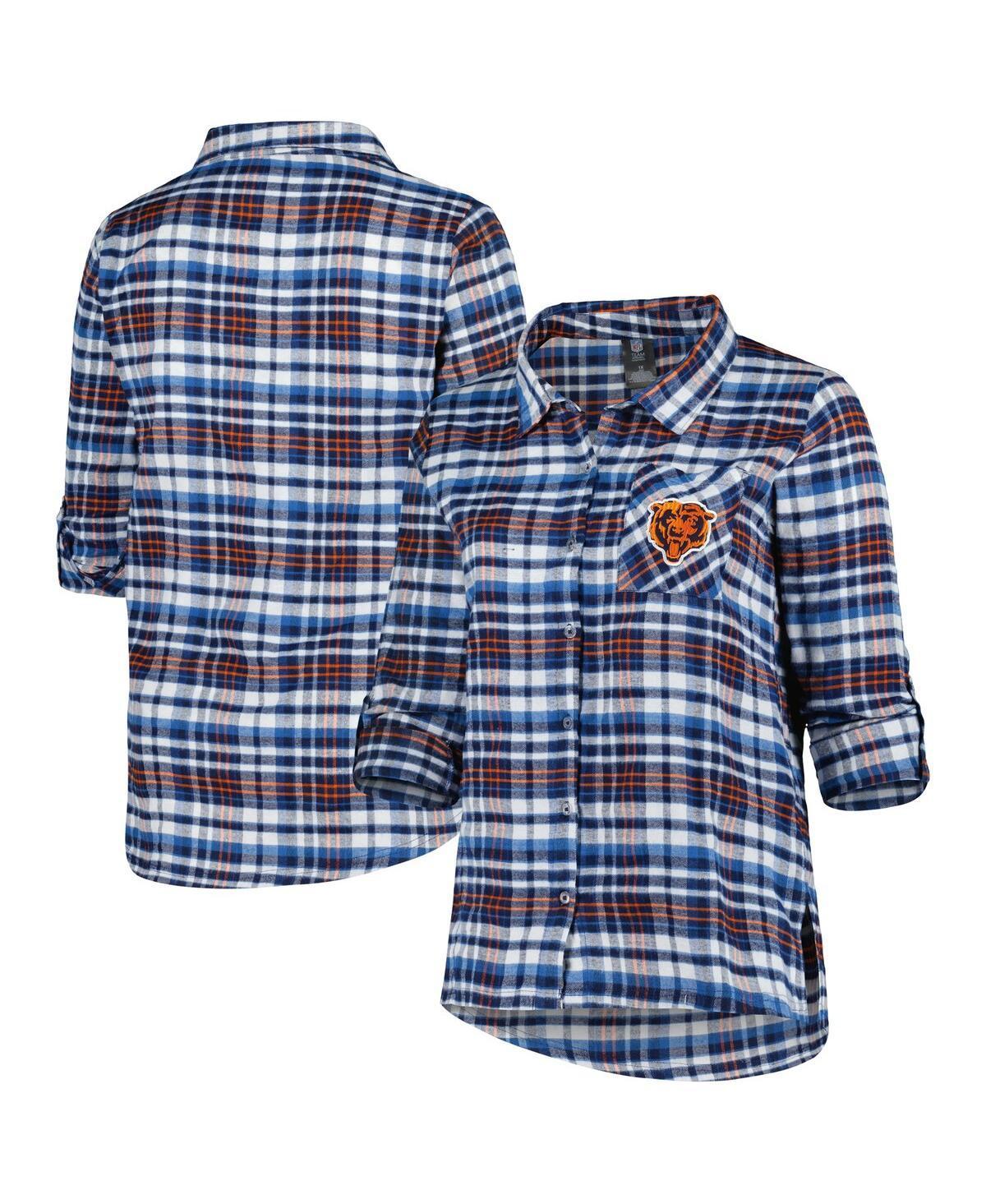 Womens Concepts Sport Chicago Bears Plus Size Mainstay Flannel Full-Button Long Sleeve Nightshirt Blue Product Image