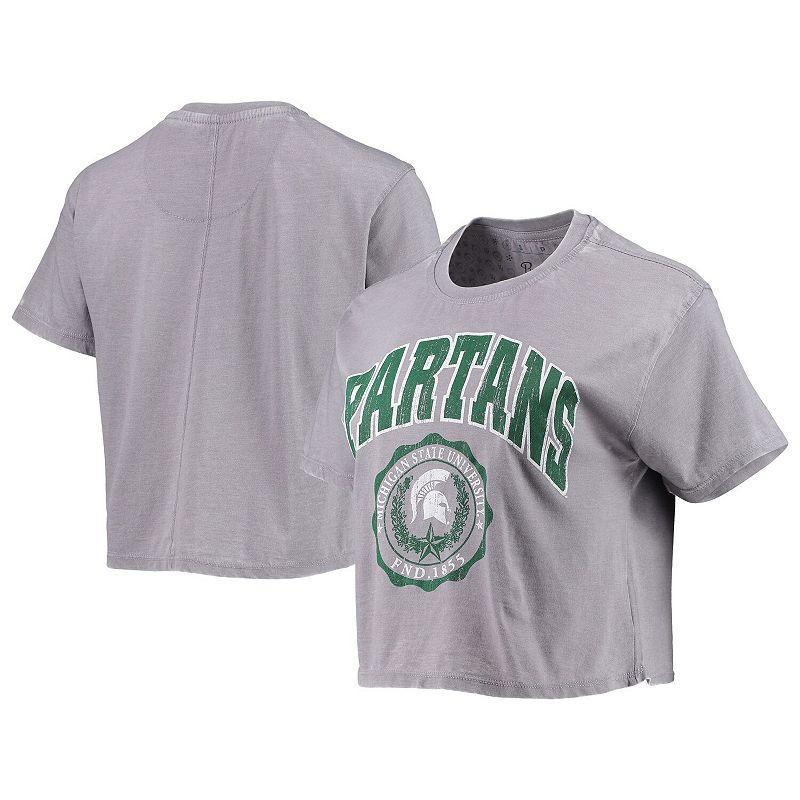 Womens Pressbox Heathered Gray Michigan State Spartans Edith Vintage-Like Burnout Crop T-shirt Product Image