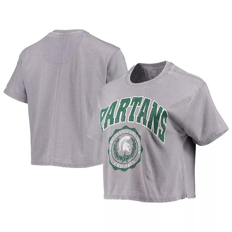 Womens Pressbox Heathered Gray Michigan State Spartans Edith Vintage Burnout Crop T-Shirt Product Image