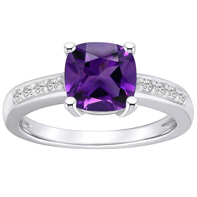 Macys Amethyst and Diamond Ring (2 ct.t.w and 1/8 ct.t.w) 14K White Gold Product Image