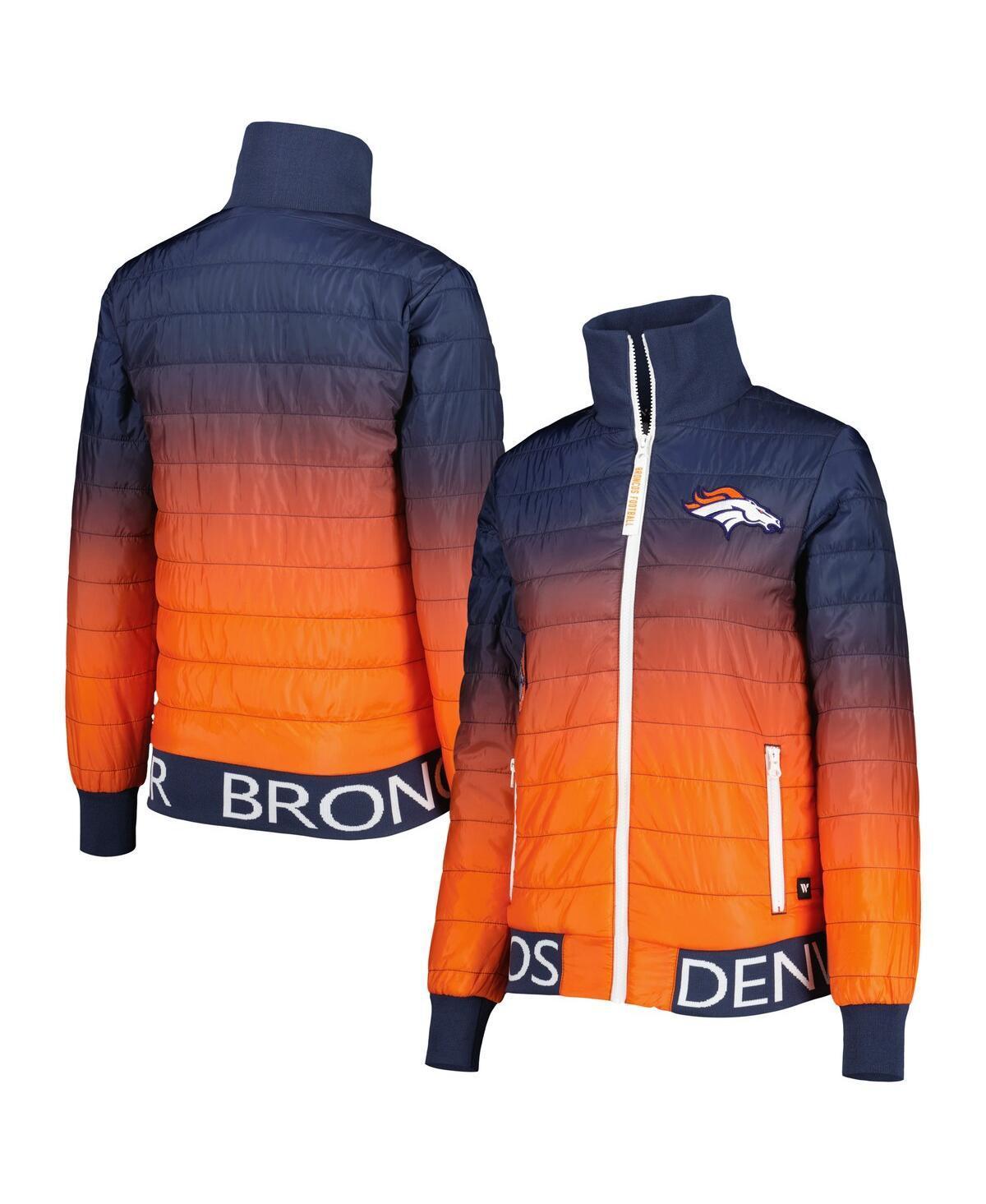 The Wild Collective Womens Navy Denver Broncos Color Block Full-Zip Puffer Jacket - Navy Product Image