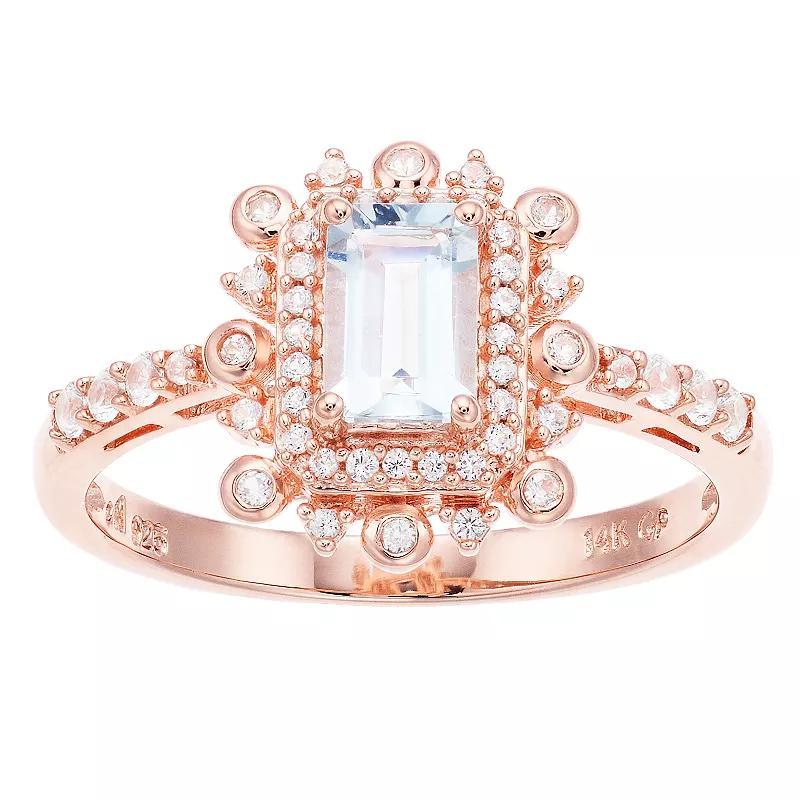 14k Rose Gold Over Silver Aquamarine Ring, Womens Pink Tone Product Image