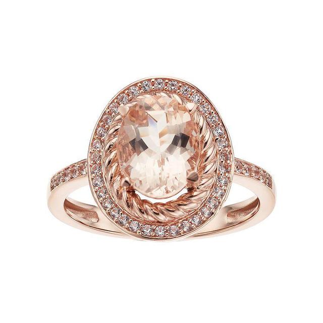 10k Rose Gold Morganite & 1/5 Carat T.W. Diamond Oval Halo Ring, Womens 10k Pink Product Image