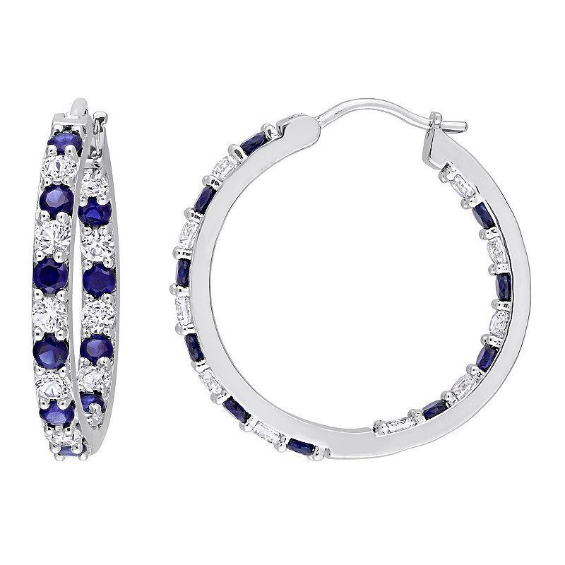 Stella Grace Sterling Silver Lab-Created Blue & White Sapphire Inside-Outside Hoop Earrings, Womens Product Image