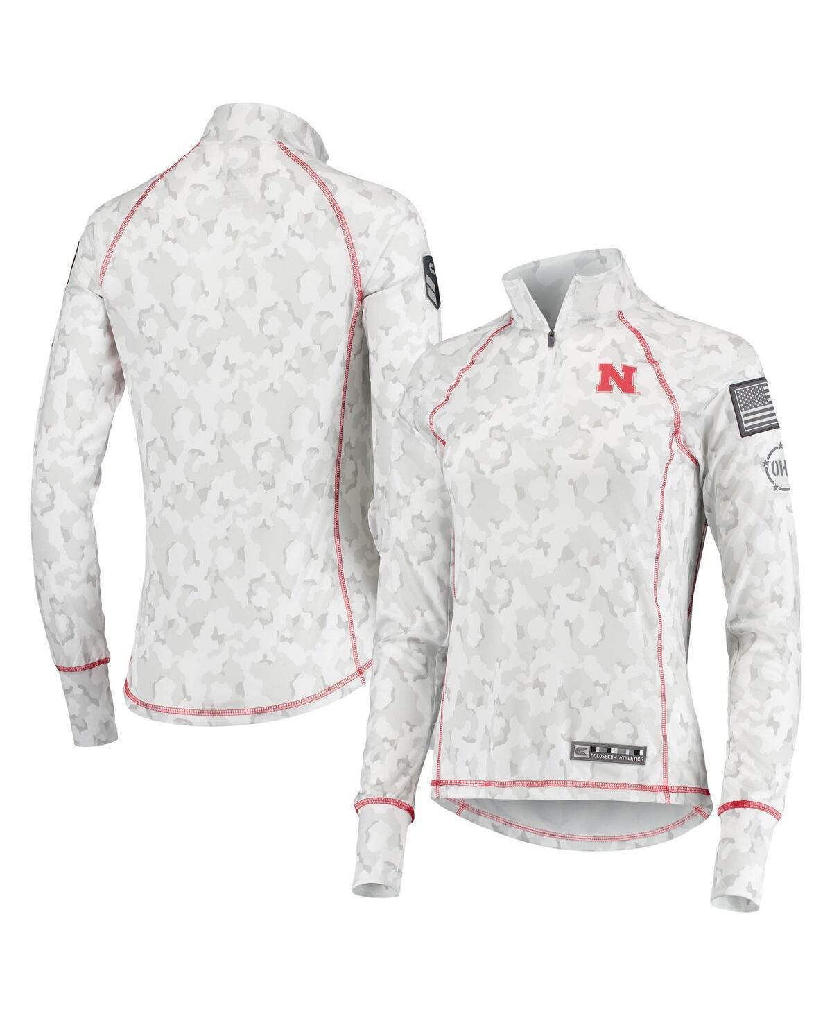 Womens Colosseum White Nebraska Huskers Oht Military-Inspired Appreciation Officer Arctic Camo 1/4-Zip Jacket Product Image