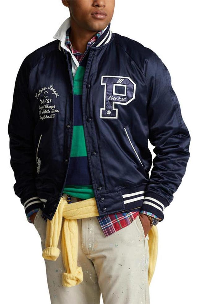 Varsity Satin Jacket In Aviator Navy Product Image