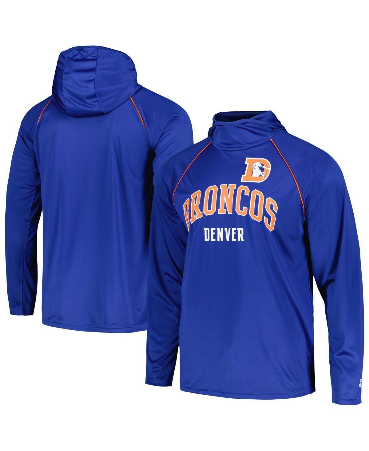 Mens Starter Royal Distressed Denver Broncos Gridiron Classics Throwback Raglan Long Sleeve Hooded T-shirt product image