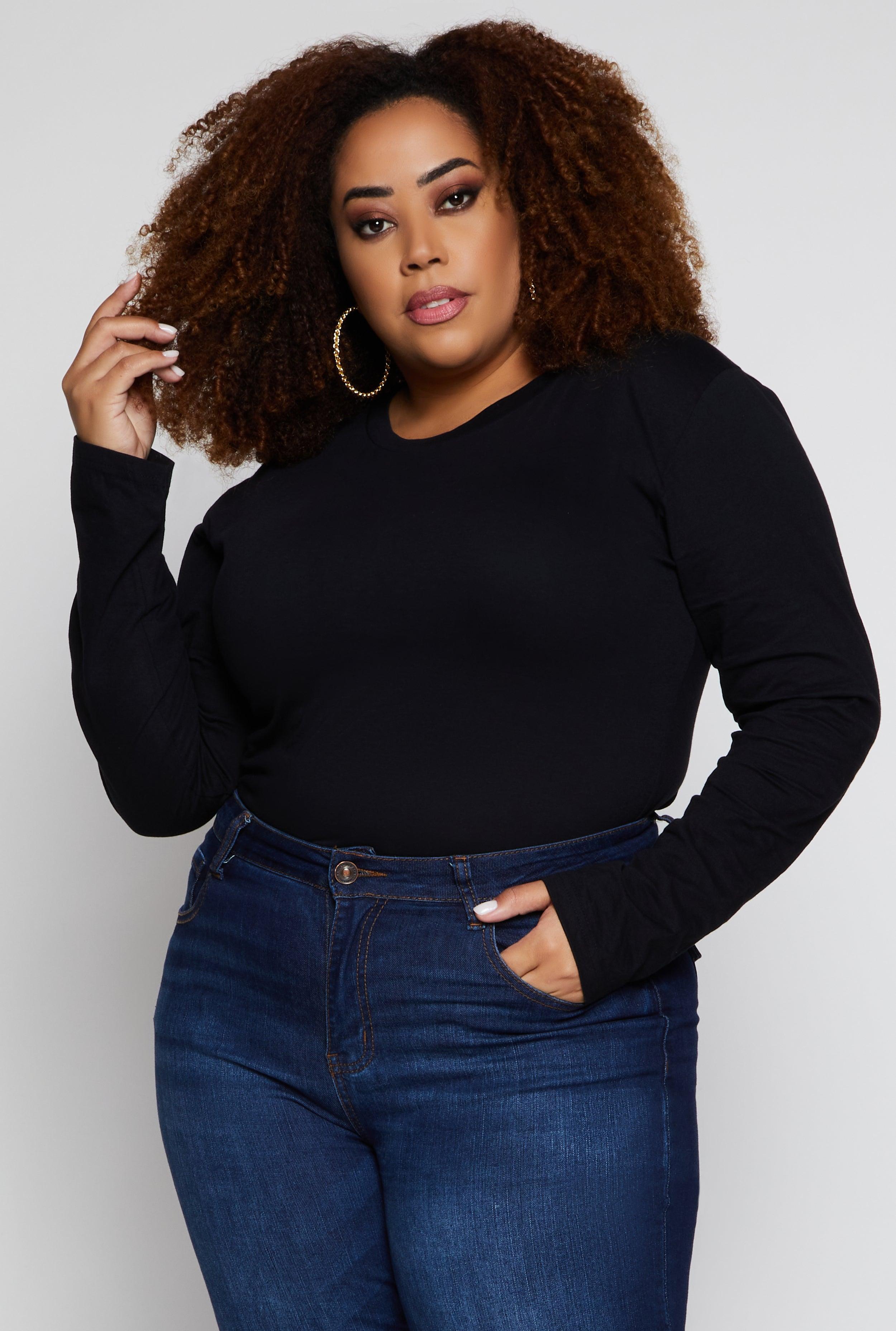 Womens Plus Size Basic Crew Neck Long Sleeve Top Product Image