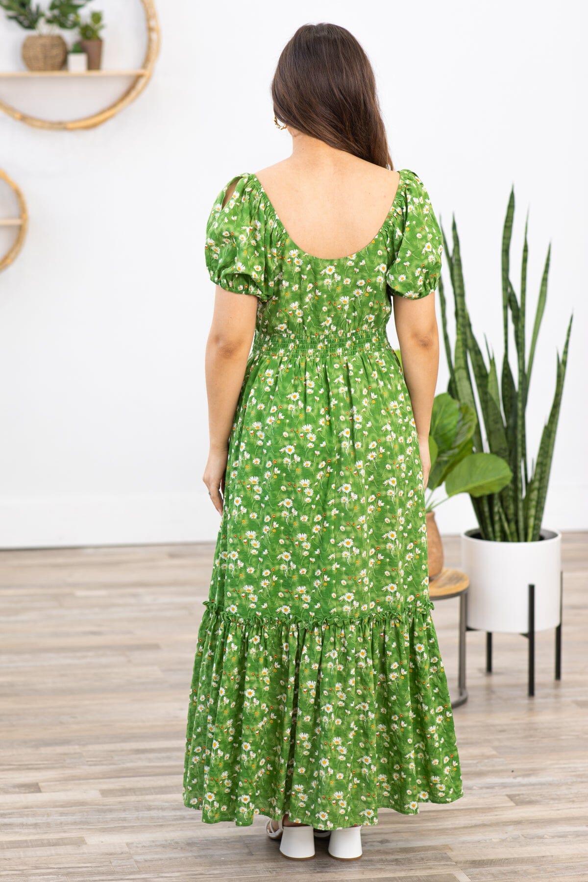 Green Multicolor Floral Puff Sleeve Maxi Dress Product Image