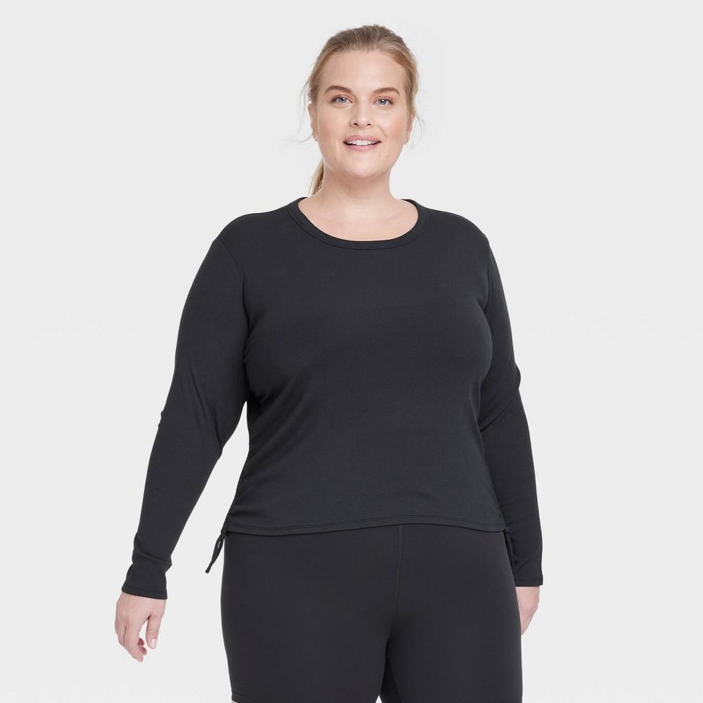 Womens Side Cinch Long Sleeve Top - All In Motion Black 2X Product Image