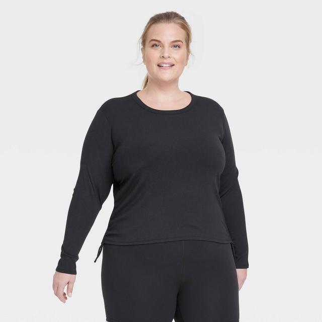 Womens Side Cinch Long Sleeve Top - All In Motion Black 2X Product Image