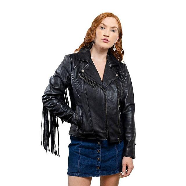 Womens Whet Blu Daisy Fringed Asymmetrical Moto Leather Jacket Product Image