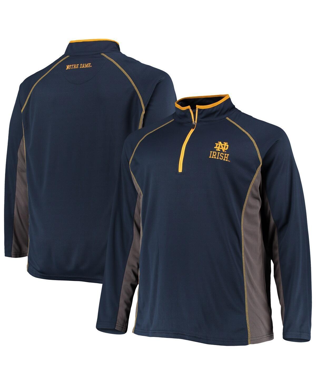 Mens Navy Notre Dame Fighting Irish Big and Tall Textured Raglan Quarter-Zip Jacket Product Image