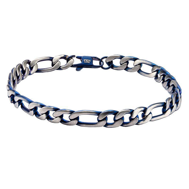 Mens Two Tone Stainless Steel Steel Figaro Chain Bracelet Blue Product Image