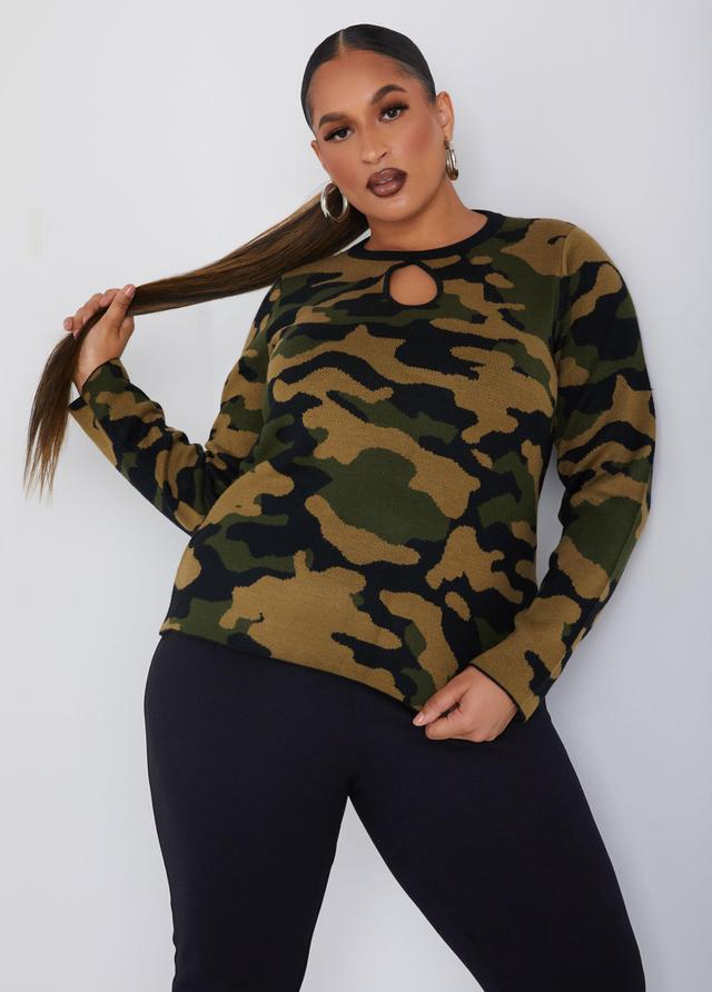 Camo Keyhole Sweater Product Image