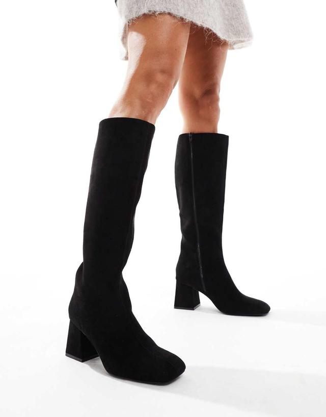 ASOS DESIGN Ciara block heel knee boots in black Product Image