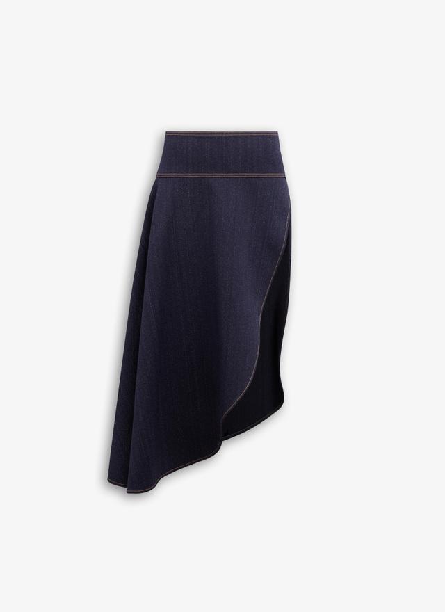 Night Blue ASYMMETRICAL SKIRT IN WOOL DENIM Product Image