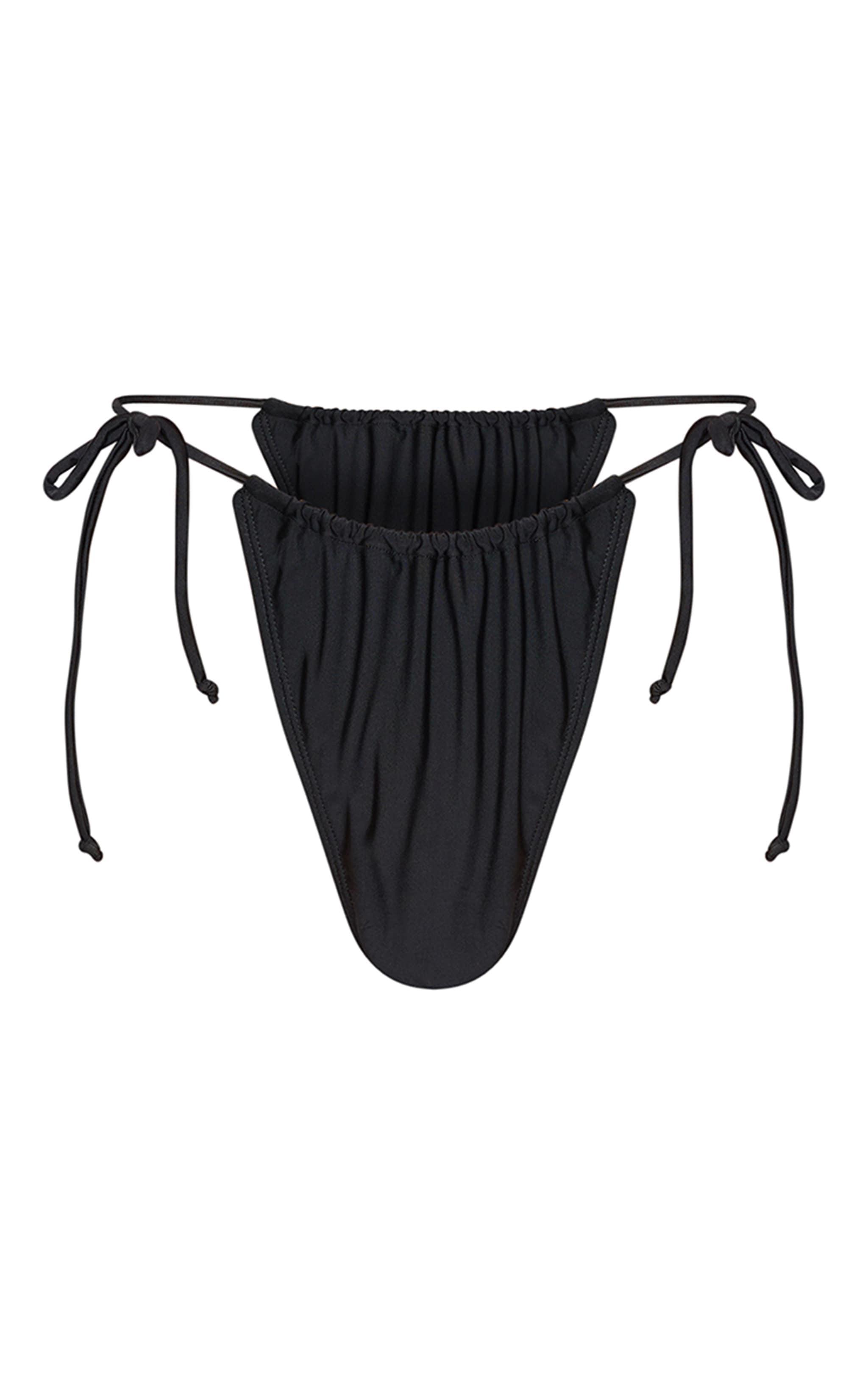 Black Mix & Match Mini Ruched Tie Side Bikini Bottoms Product Image