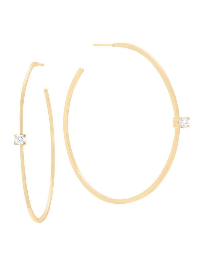 Womens Large 14K Yellow Gold & Diamond Hoop Earrings Product Image