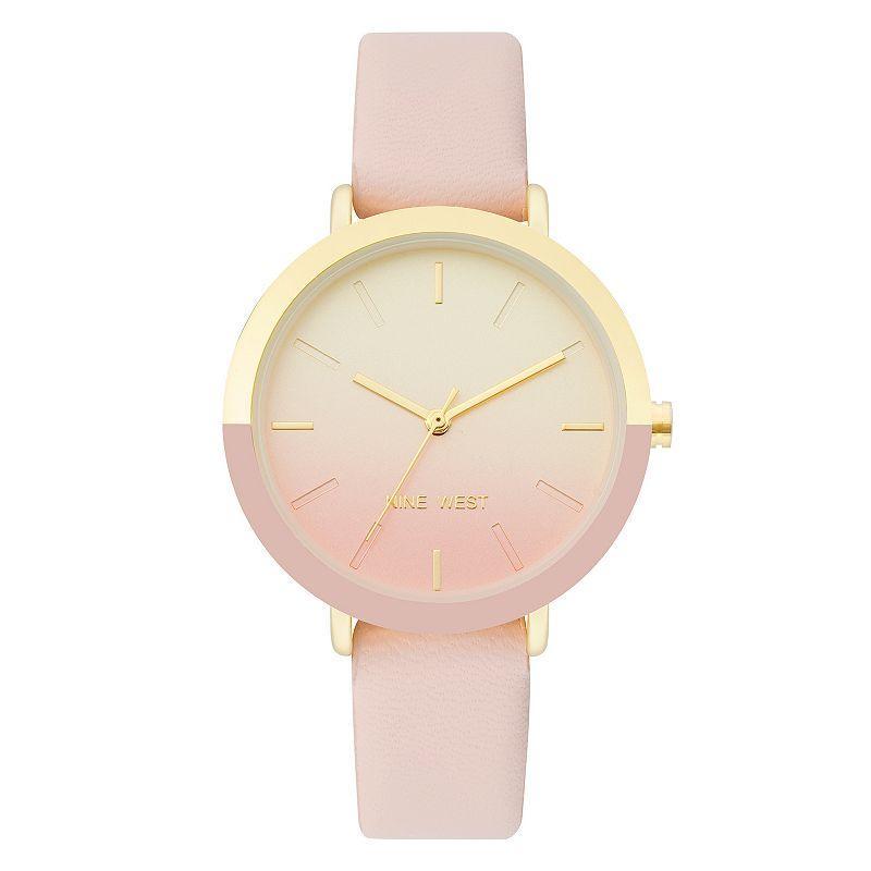 Nine West Womens Quartz Pink Faux Leather Band Watch, 36mm - Pink Product Image