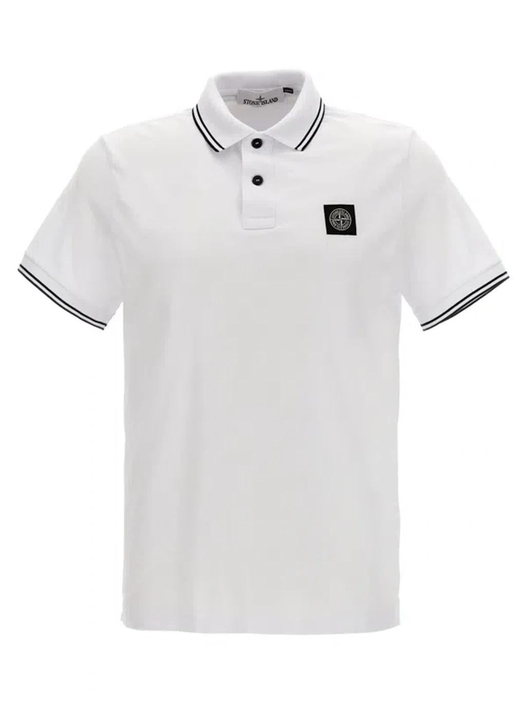 STONE ISLAND Logo Shirt Polo In White Product Image