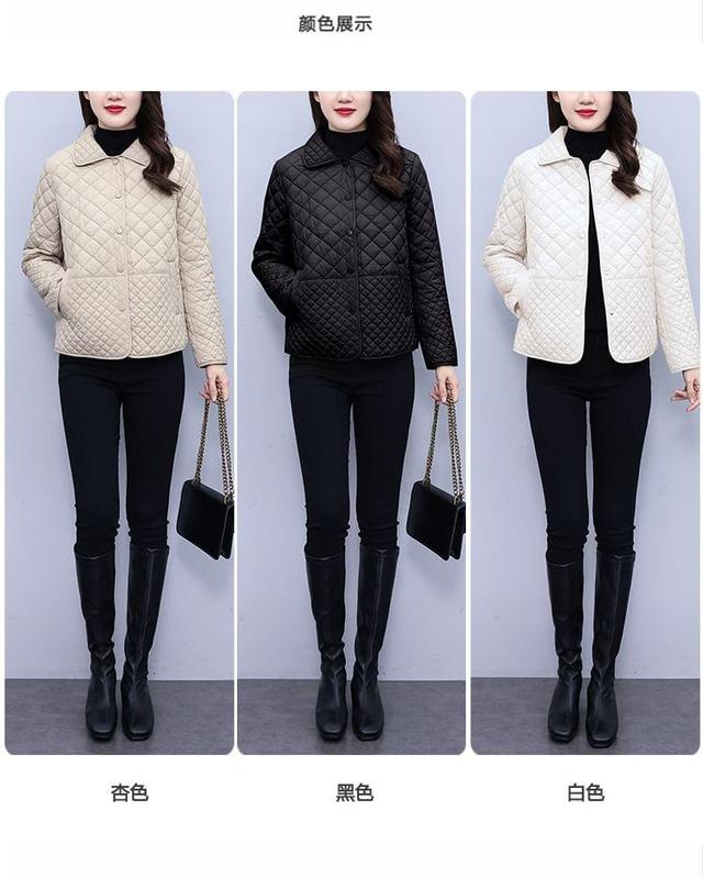 Collared Plain Quilted Button Jacket Product Image