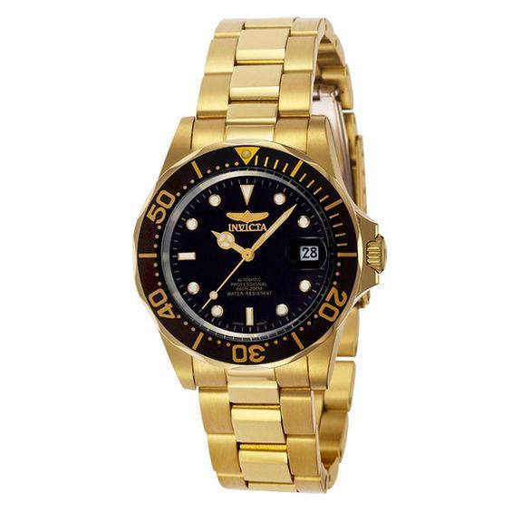 Men's Invicta Pro Diver Automatic Gold-Tone Watch with Black Dial (8929) Product Image