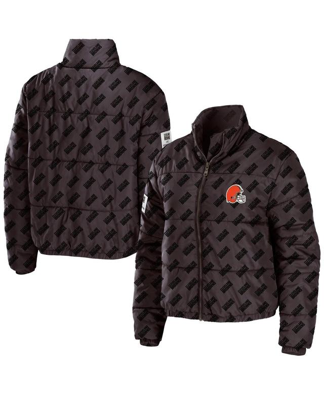 Womens Wear by Erin Andrews Brown Cleveland Browns Puffer Full-Zip Cropped Jacket Product Image