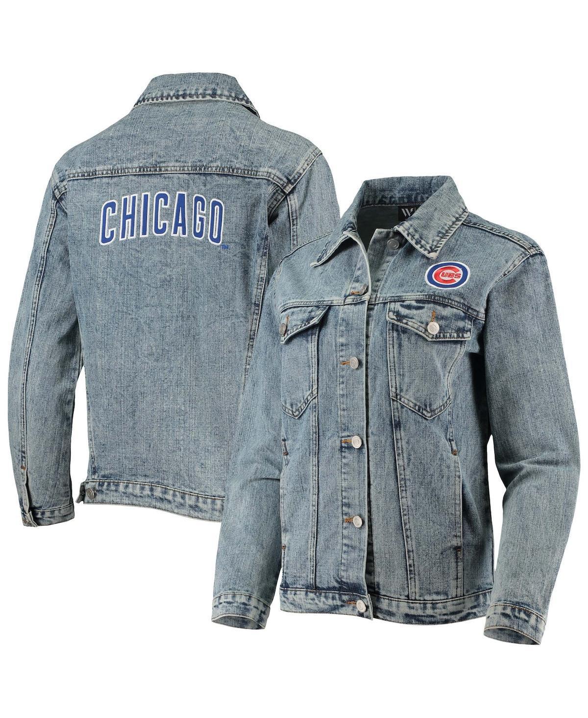 Womens The Wild Collective Chicago Cubs Team Patch Denim Button-Up Jacket Product Image