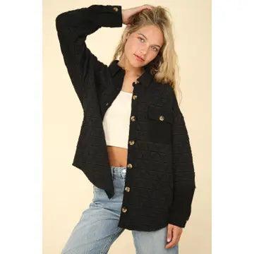 Black Oversized Quilted Cozy Shacket Jacket Female Product Image