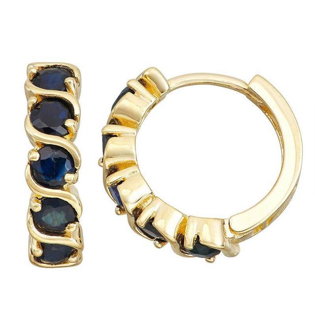 Tiara 10k Gold Gemstone Huggie Hoop Earrings, Womens, Blue Product Image