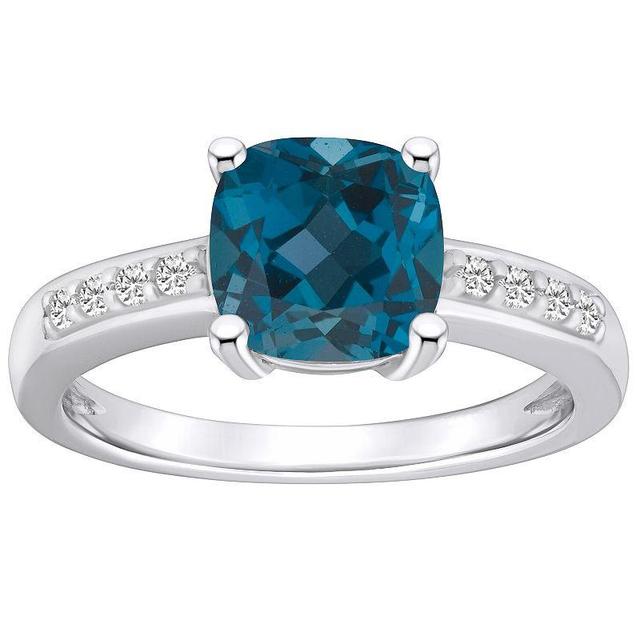 Alyson Layne 14k White Gold Cushion London Blue Topaz & 1/8 Carat T.W. Diamond Ring, Womens Product Image