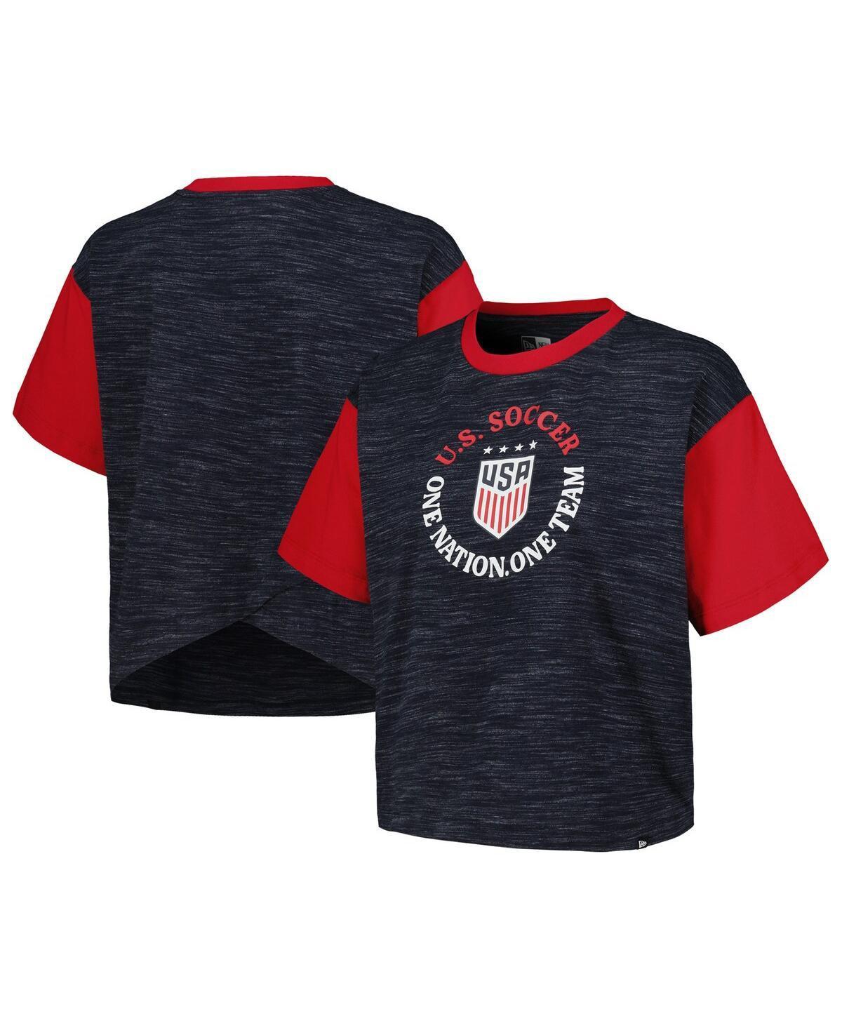 5th & Ocean Womens Navy Uswnt Athletic Cross Back Cropped T-Shirt Product Image