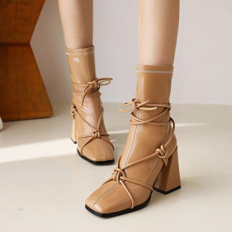 Block Heel Square Toe Short Boots Product Image