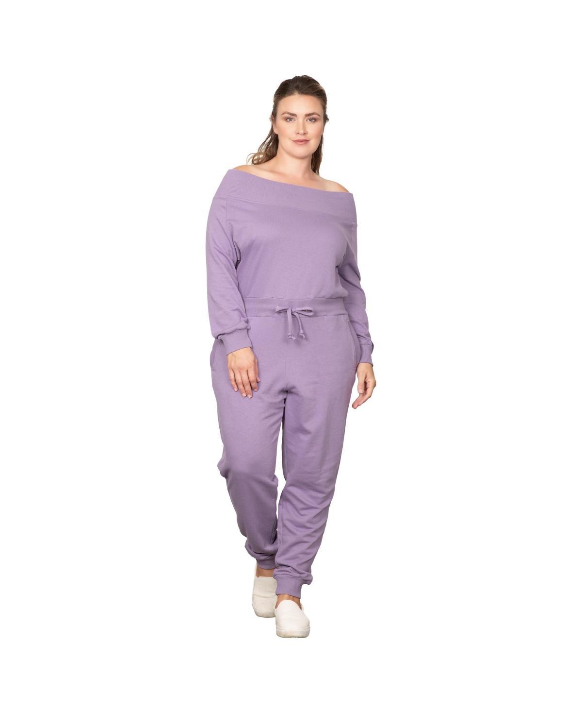 Womens Plus Size Curvy Fit Off-Shoulder Lounge Jumpsuit Product Image